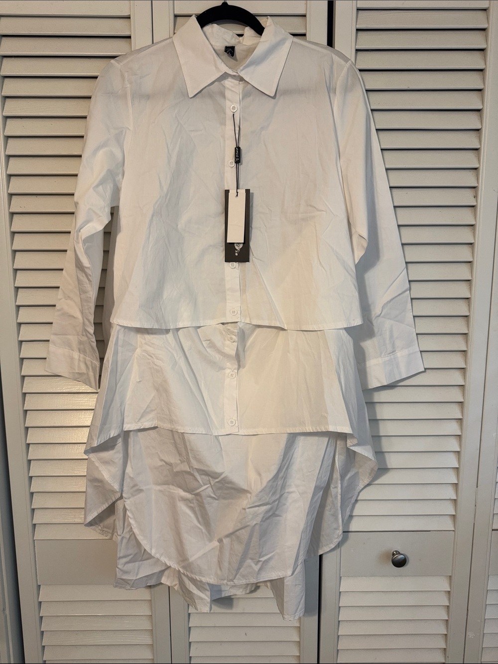 White Layered Button-Up Shirt Dress - Brand Unknown